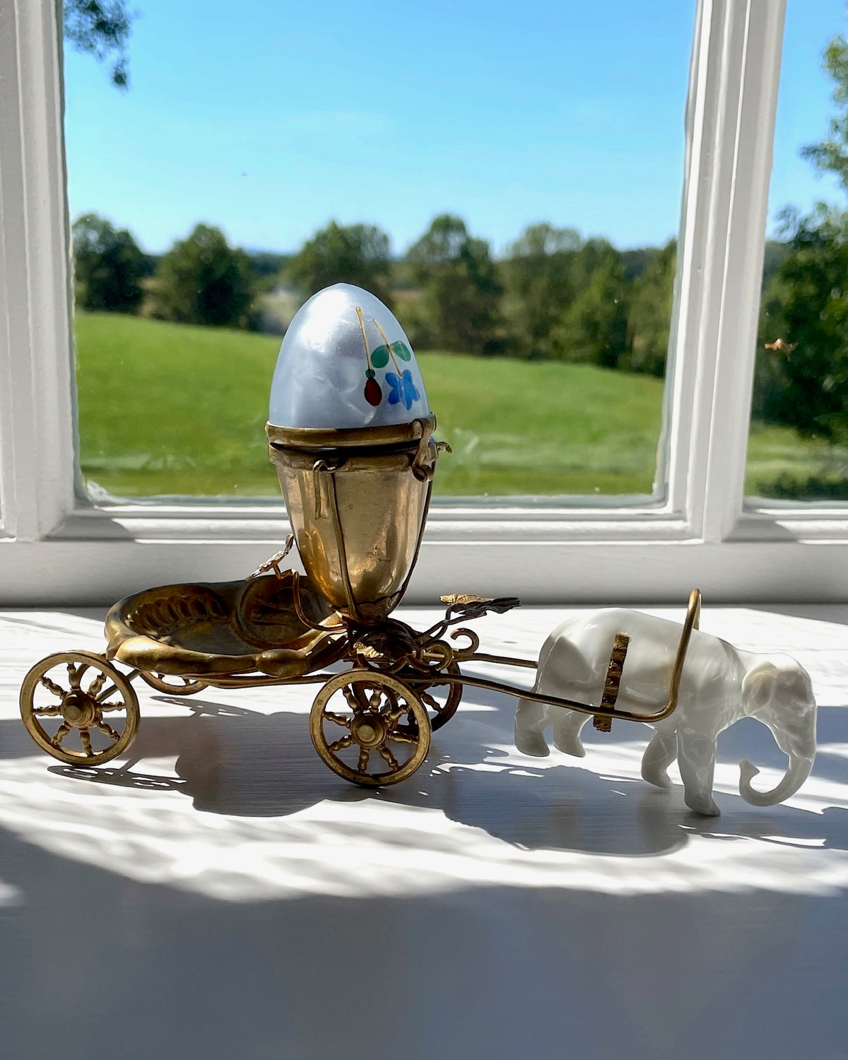 Palais Royal Egg Perfume Holder, In Shape Of A Carriage Pulled By Elephant