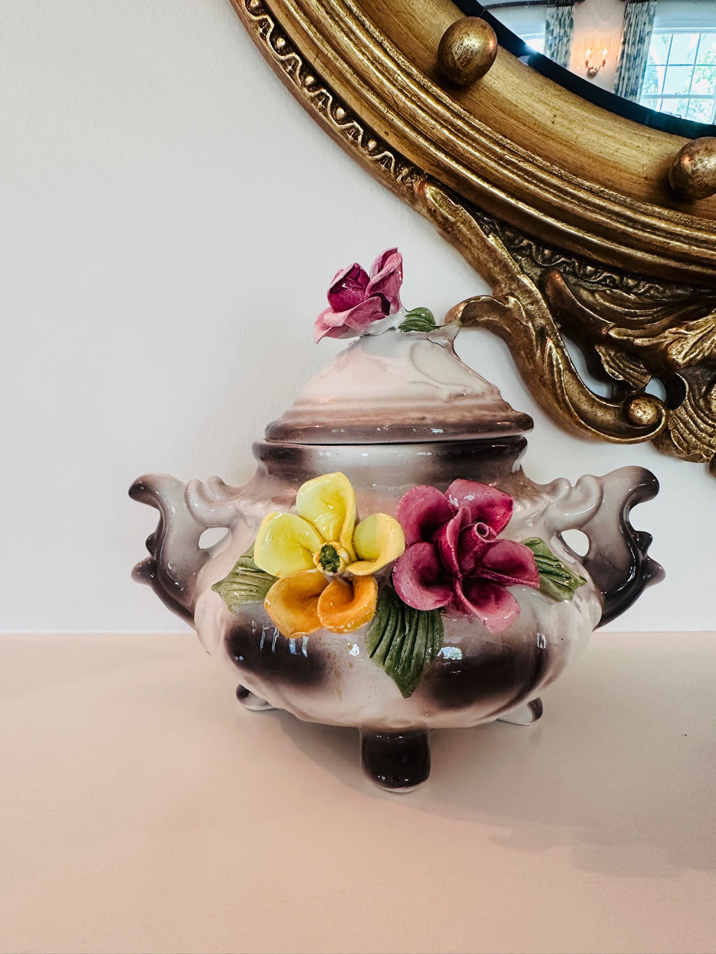 Beautiful Capodimonte Centerpiece and Sugar Bowl with Lid