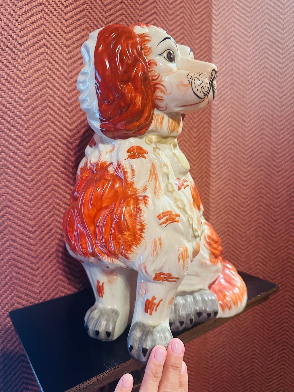 Large Pair of Staffordshire Spaniel Hunt Mantel Dogs