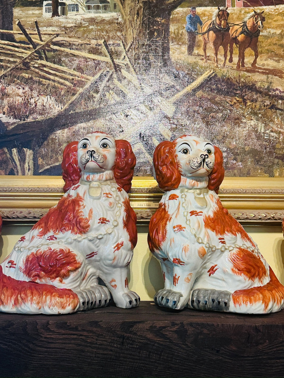 Large Pair of Staffordshire Spaniel Hunt Mantel Dogs