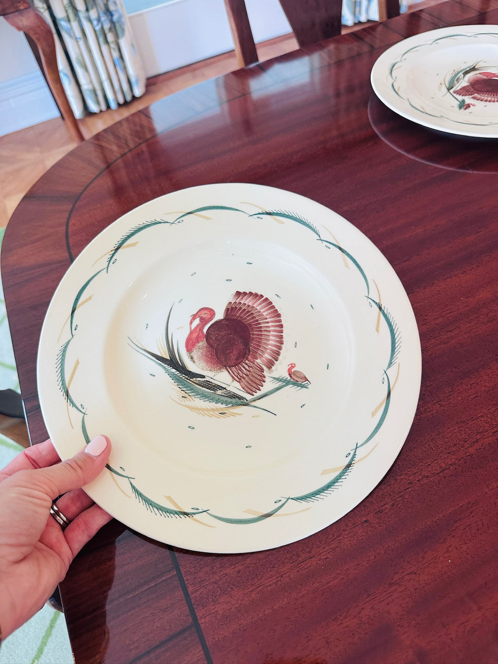 Susie Cooper Hand-Painted "Turkey" Pattern Dinner Plates