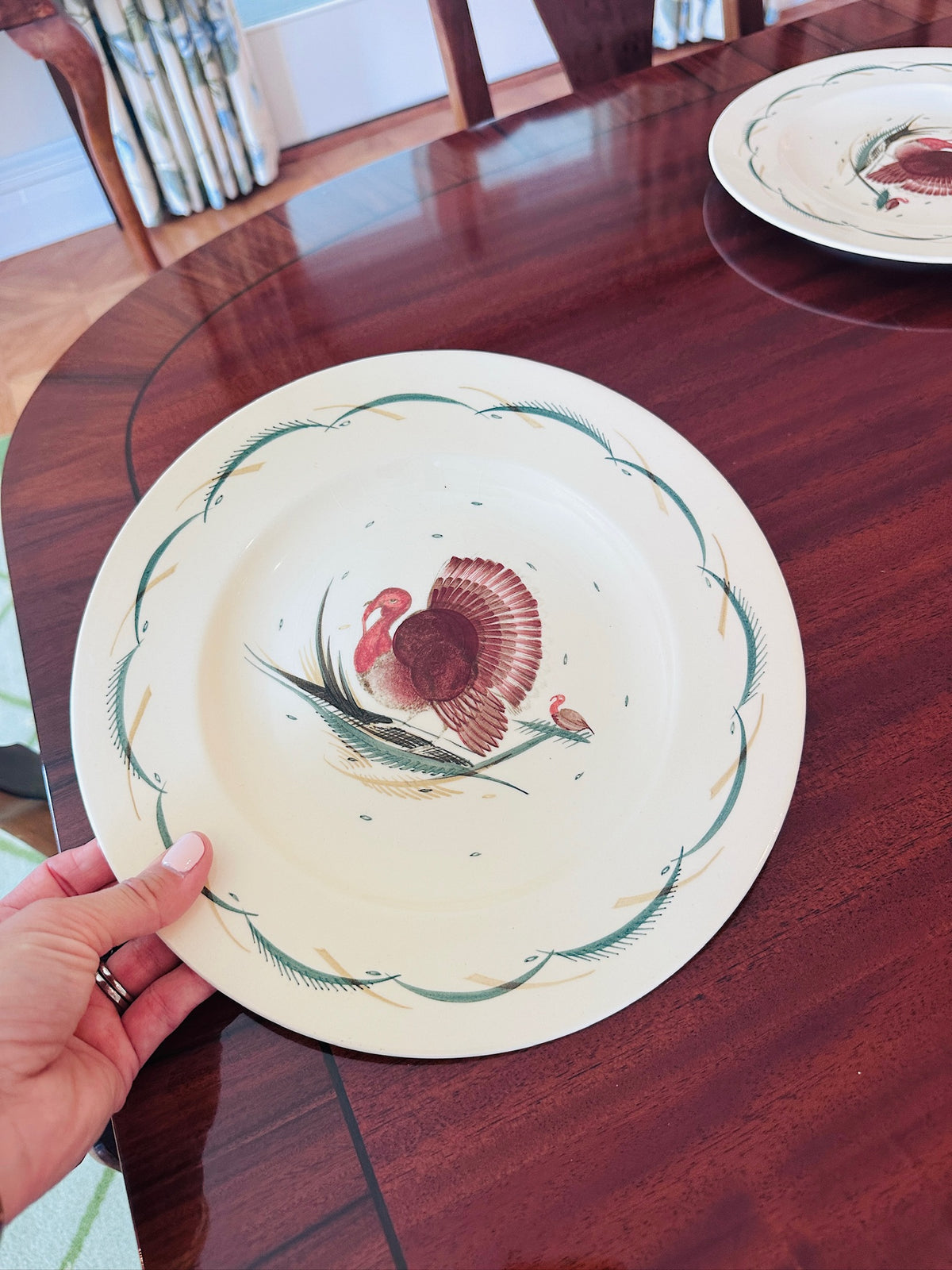 Susie Cooper Hand-Painted "Turkey" Pattern Dinner Plates