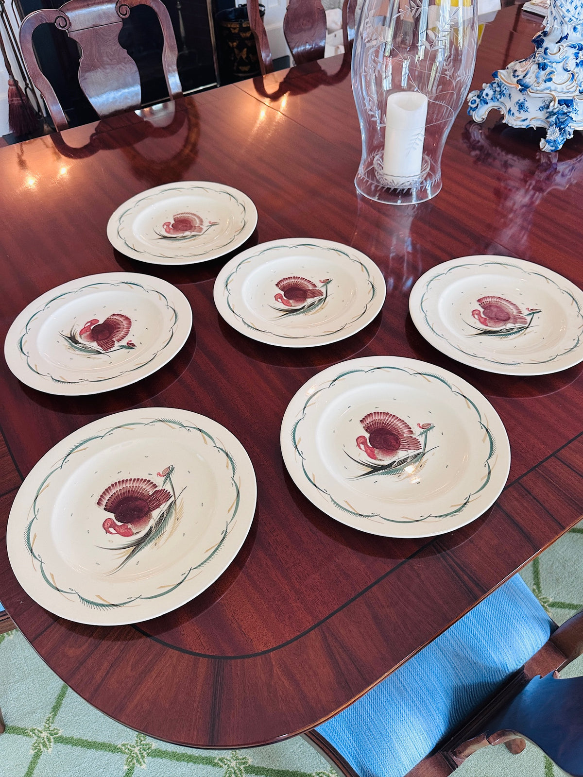 Susie Cooper Hand-Painted "Turkey" Pattern Dinner Plates