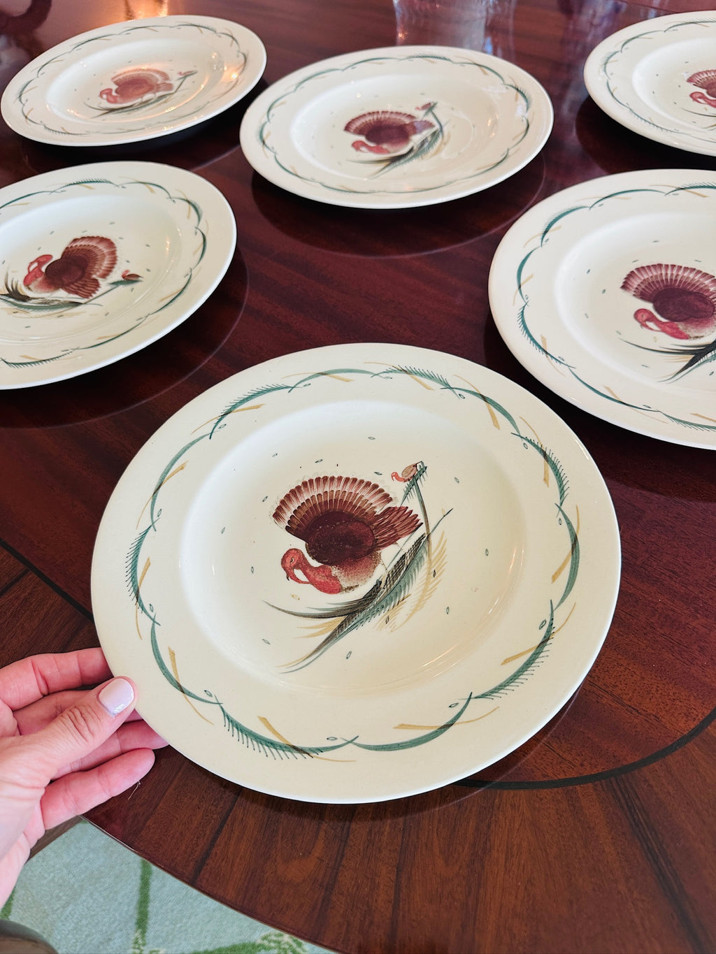 Susie Cooper Hand-Painted "Turkey" Pattern Dinner Plates