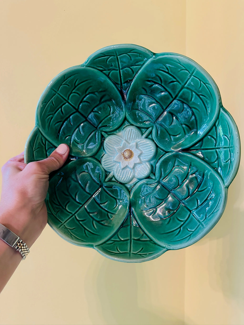 Victorian Majolica Water Lily Compote