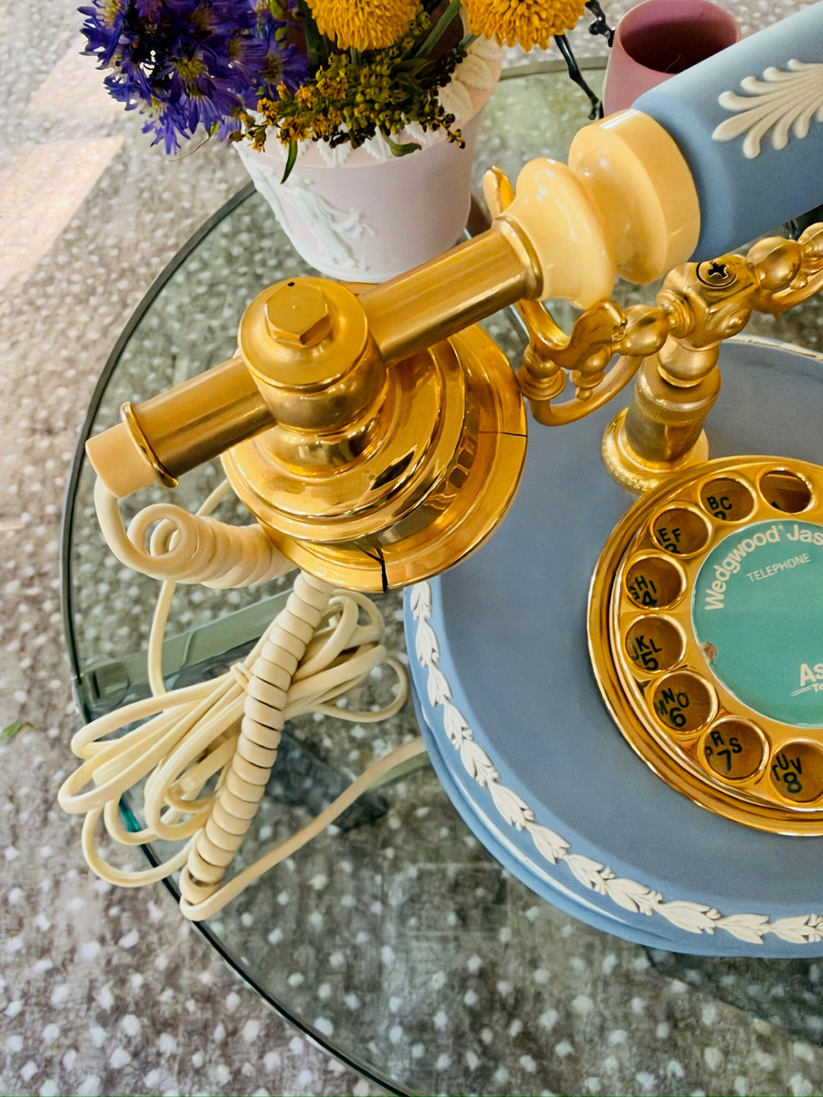 Vintage Wedgewood Blue And White Jasperware Telephone with Rotary Dial