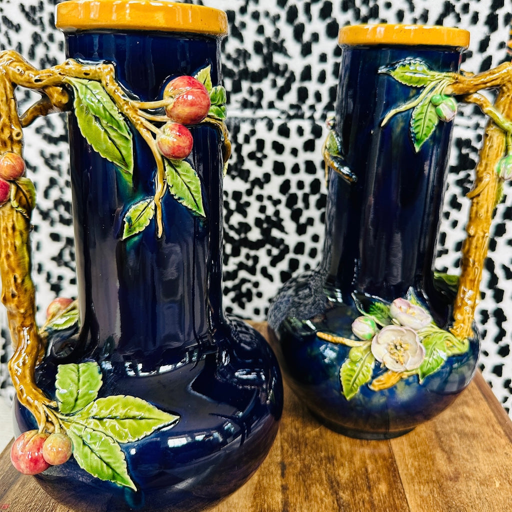 Set of 2 Antique Majolica Minton Pitchers