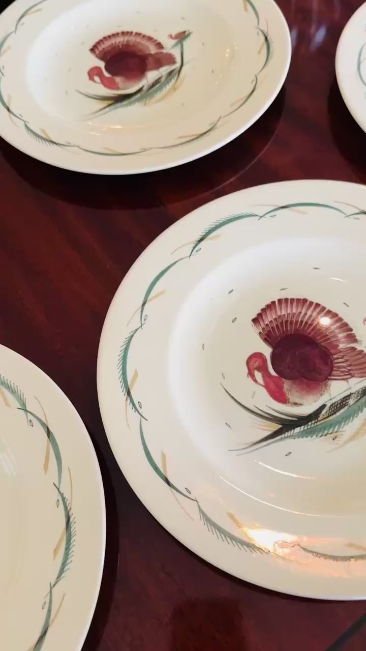 Susie Cooper Hand-Painted "Turkey" Pattern Dinner Plates