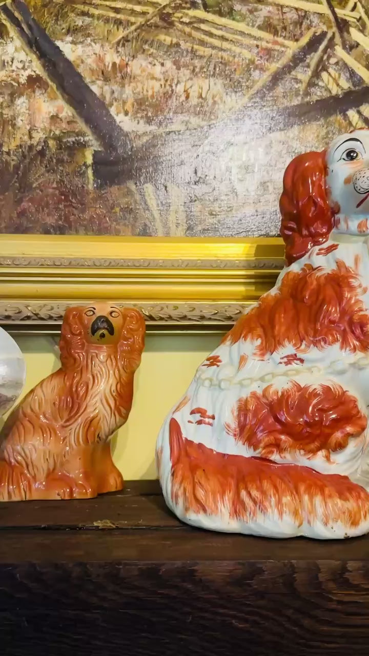 Large Pair of Staffordshire Spaniel Hunt Mantel Dogs