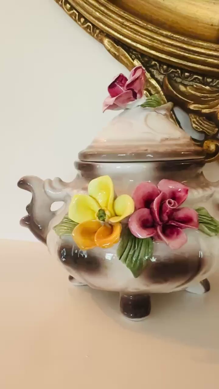 Beautiful Capodimonte Centerpiece and Sugar Bowl with Lid